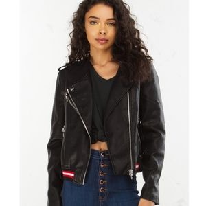 Blank NYC Racing Stripe Faux Leather Bomber Jacket